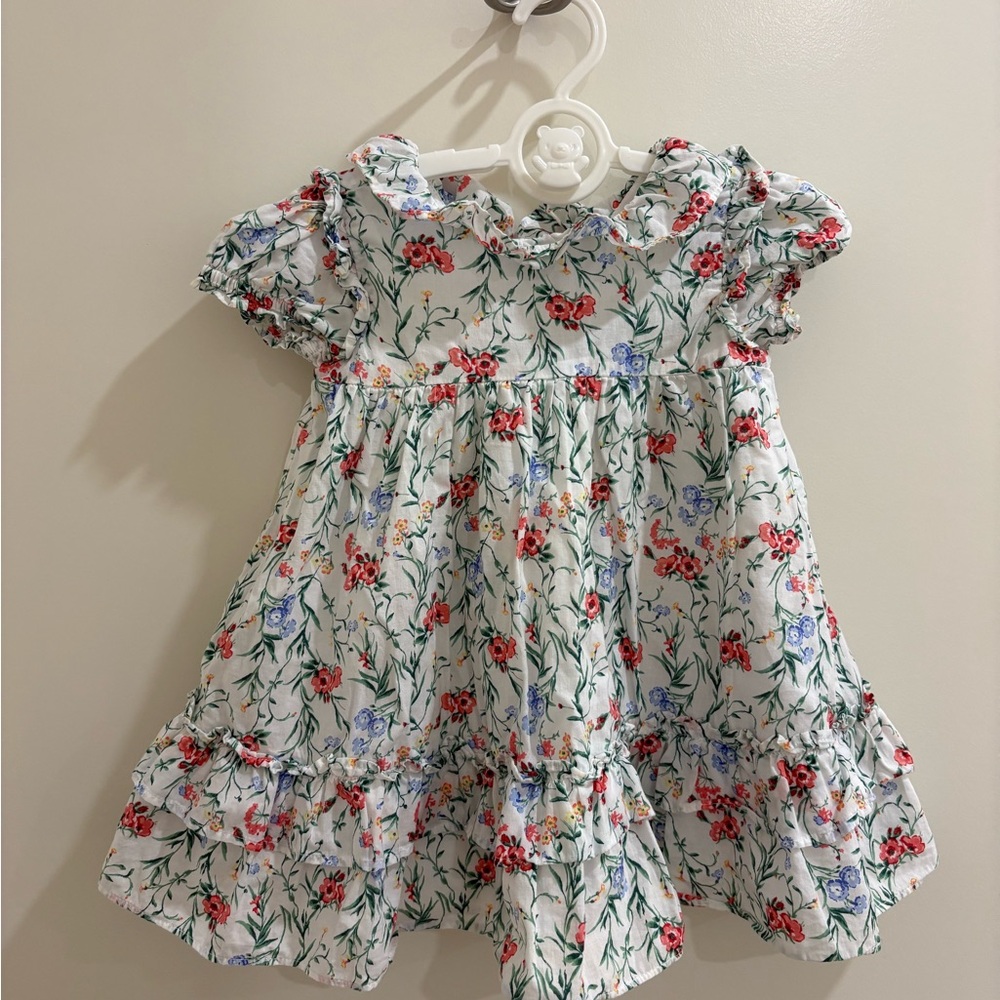 Janie and Jack, 12-18M,Floral Ruffle Dress - White with Red & Green Floral Print